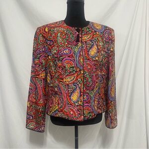Vintage Maggy London silk quilted boho jacket multicolor paisley print petite 14